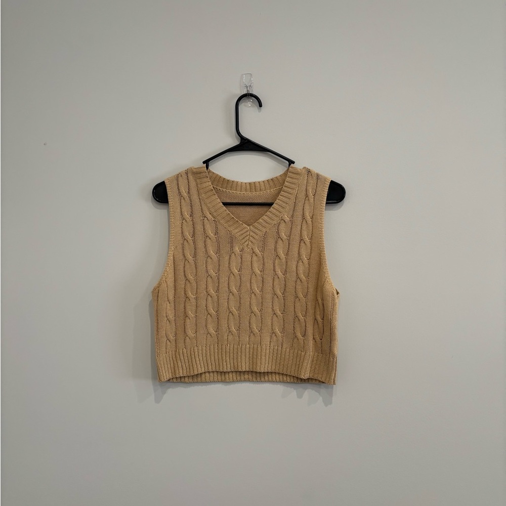 SHEIN Tan Cable Knit Sweater Vest